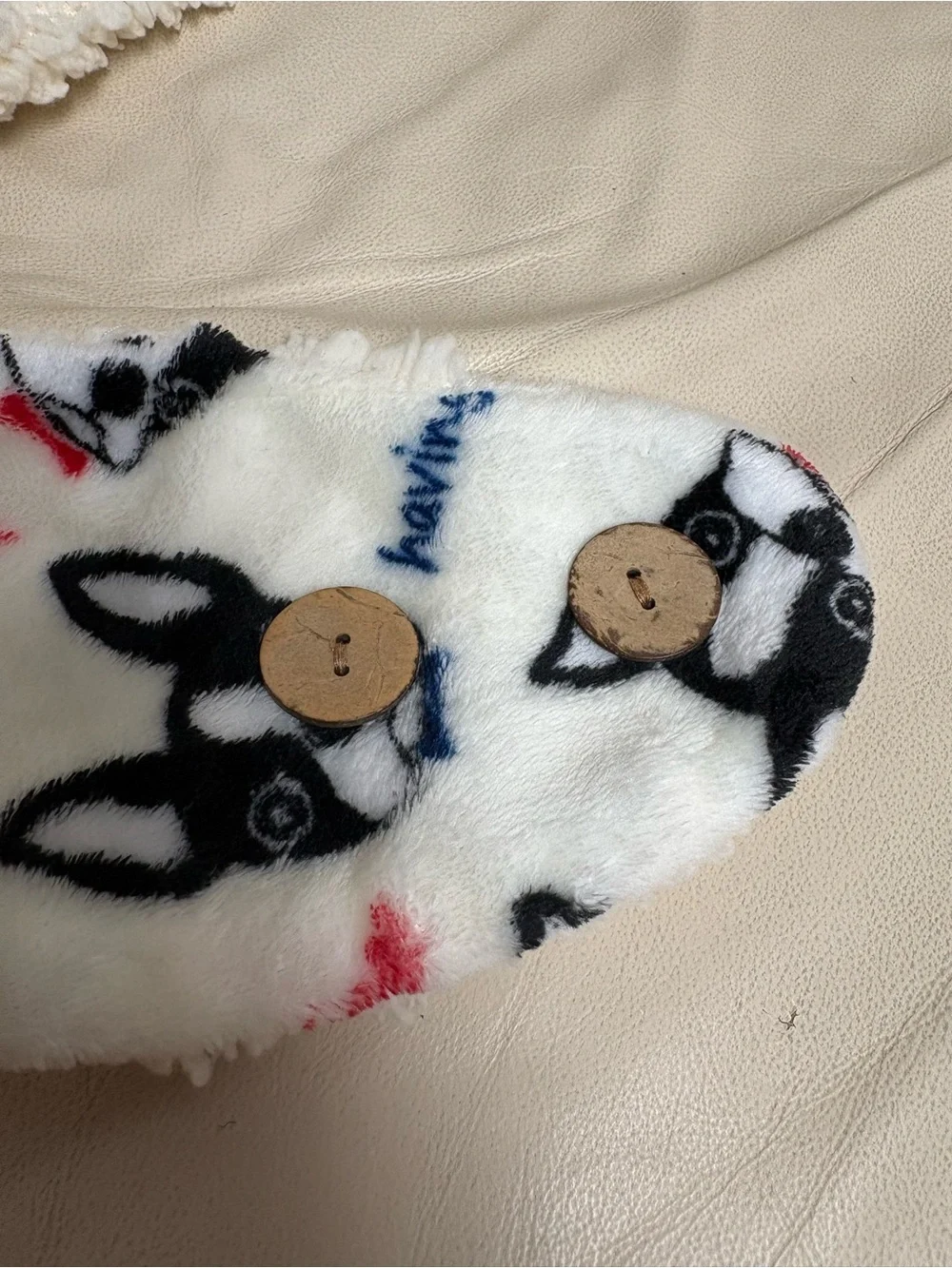 BULLTON Japan Pied Black White French Bulldog Fleece Neck Warmer Cream Scarf